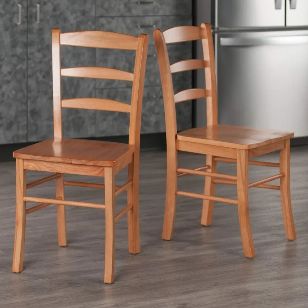 

Wood Ladder Back Chair, Light Oak, 2 Pieces，18.63"D x 16.63"W x 35"H，Oak Wood