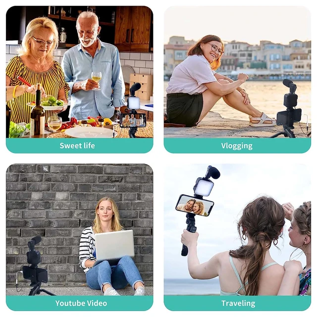 Smartphone Vlogging Kit for iPhone Android with Tripod Mini Microphone Starter Vlog kit for TikTok Live Stream Video YouTube