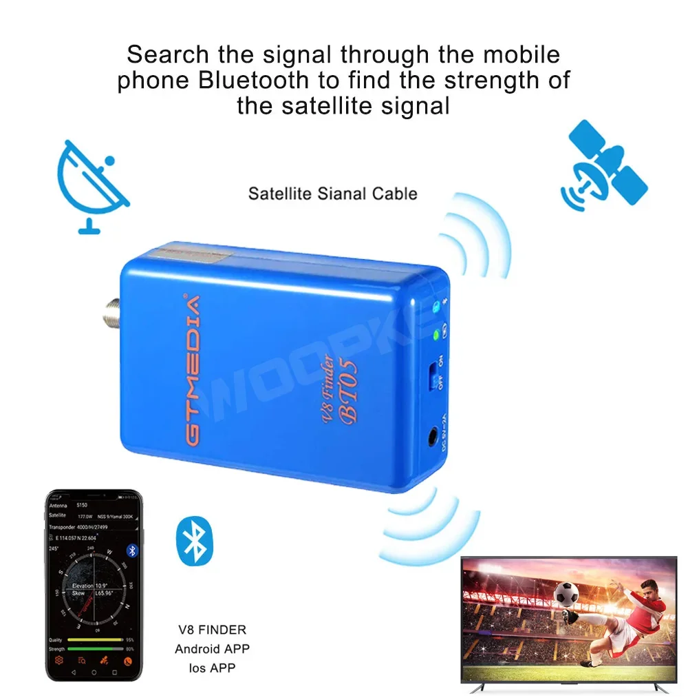 Satellite Finder V8 Sat Finder BT05 DVB S2 for I0S/Android System 1080P with Bluetooth Built-in Battery TV Tuner