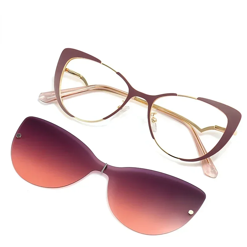 

Polarized Magnet Clip On Sunglasses Women Luxury Brand Design Eyeglass Frames Magnet Clips Custom Prescription Myopia Lens