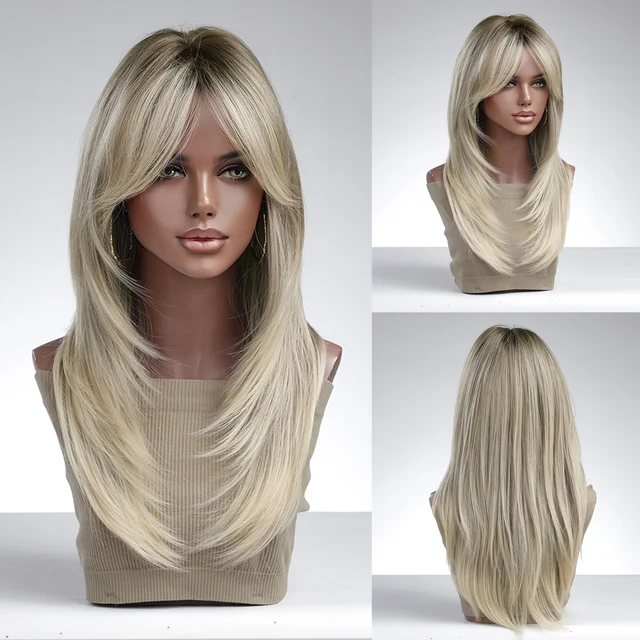 Long and straight, this high-quality synthetic wig with bangs is perfect for women who want to change up their look. It's designed to look natural and can withstand heat, making it suitable for daily wear
