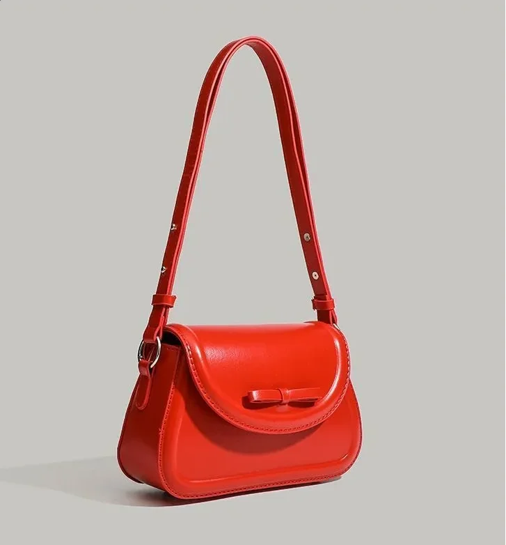 JIAERDI Vintage Bow Red Handbag Women Versatile Leather Chic Underarm Shoulder Bags Y2k Ladies Square Messenger Bag 2025 New