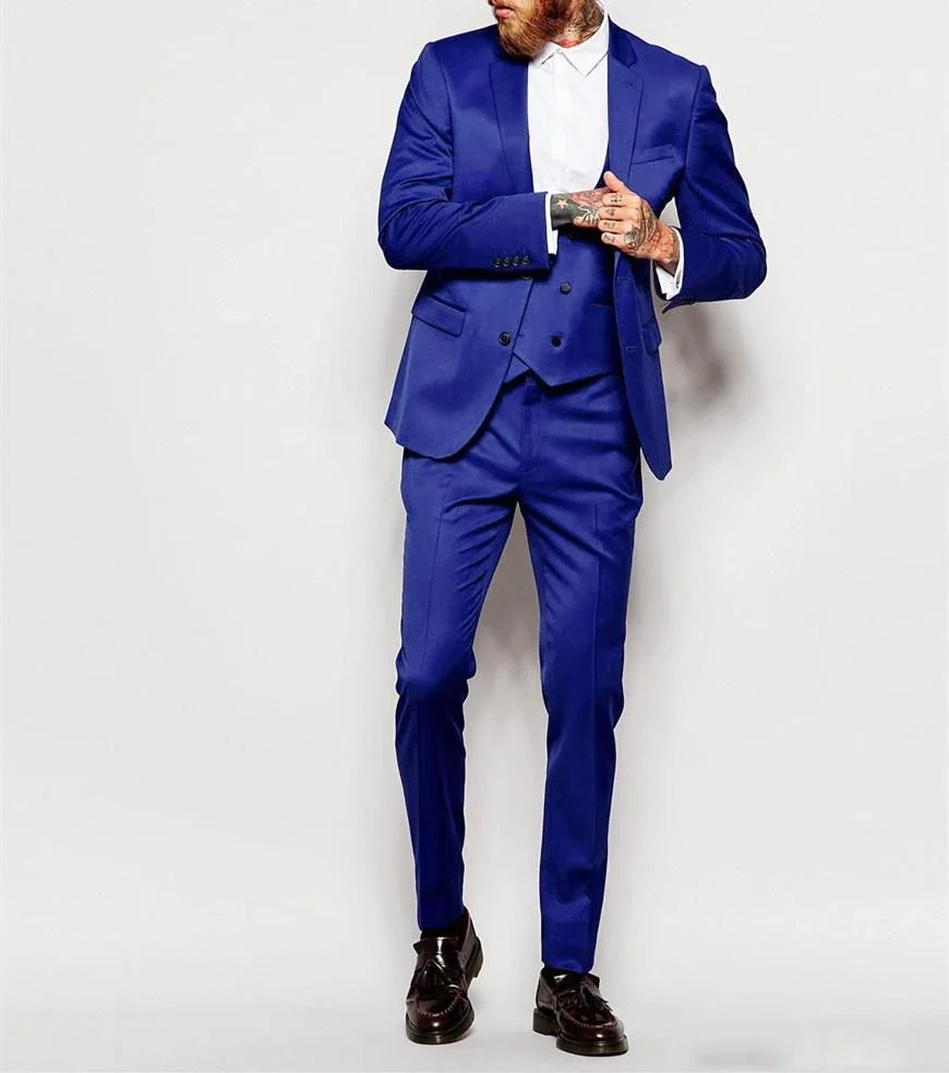 2024 Fashion Royal Blue Smart Casual Suits For Men Business Slim Fit Blazer Hombre High Quality Custom 3 Piece Set Costume Homme