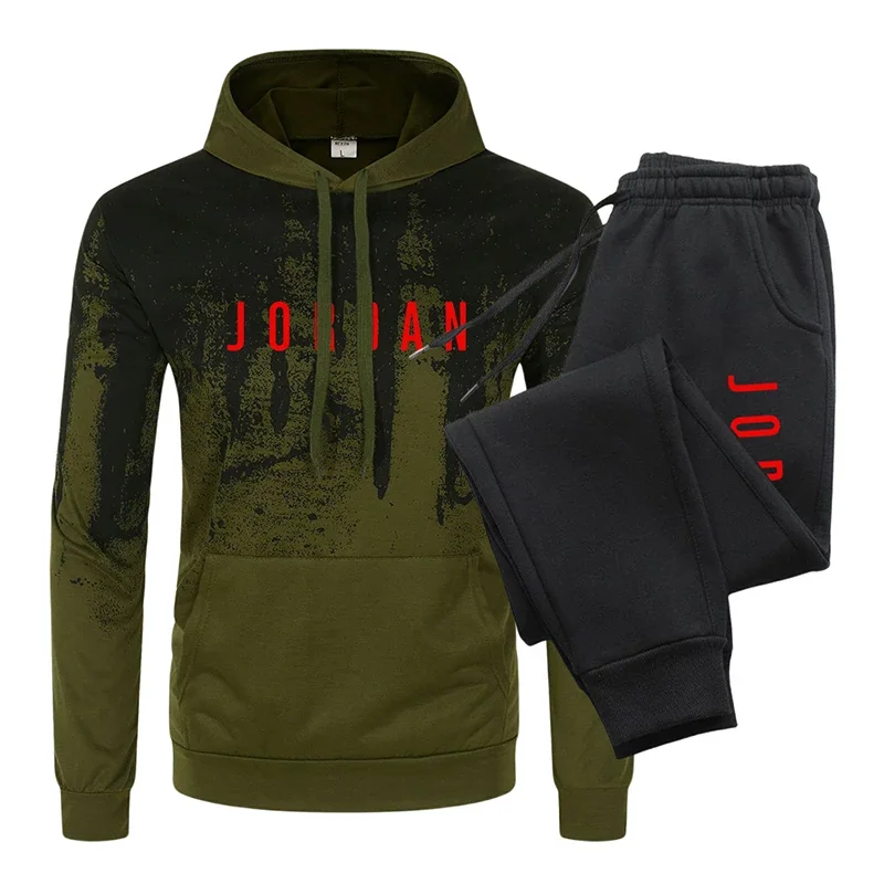 New Mens Tracksuit Sport Letter Printed Splash ink Hoodie Set Casual Sweatshirt+Warm Pants Suit Fleece Streetwear Tops Clothing