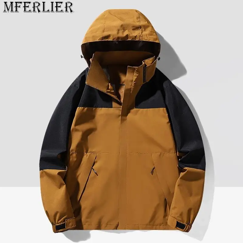 

Men Jacket Hoodie Windbreaker Waterproof Breathable Oversize Anti Scratch Black Camping Light Coats Loose Male Outdoor Softshell