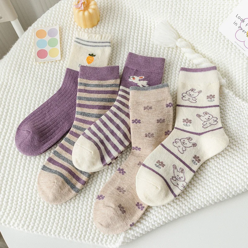 

Cartoon Rabbit Woman Sock Printing Carrot for Women Socks Fashion Trend Kawaii Soft Movement Sox Cotton Autumn Winter Stockings