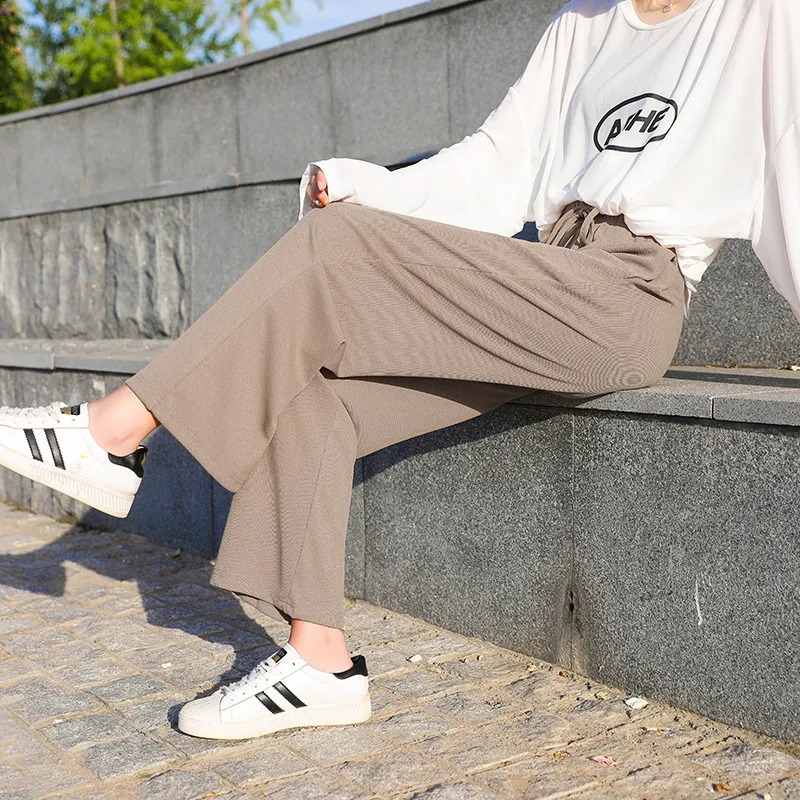 Female Versatile Fashion Trend Ice Silk Wide Leg Pants Women'S Summer Wear New Korean Loose Knit Straight Casual Trousers
