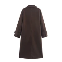 DUOPERI Autumn Winter Women's Brown Woolen Coat Warm Fashion Notch Neck Long Sleeves Female Elegance Chic Lady Outfits - Image 2