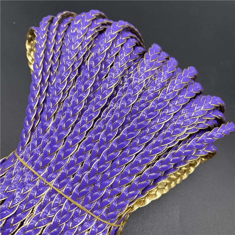 2yards 7mm Cord Rope Golden Base Braided PU Leather Thread String