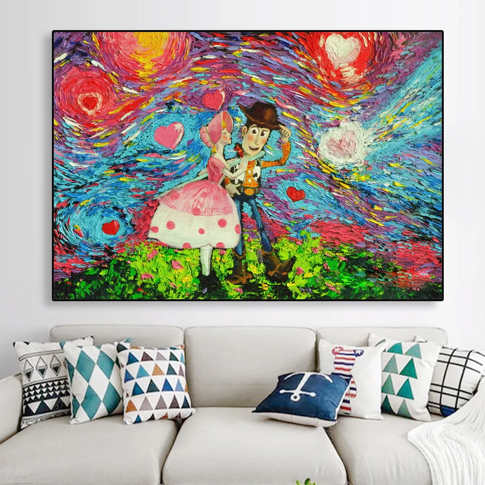 Disney Movie Poster Vincent Van Gogh Starry Night Prints Woody E Bo Peep Canvas Painting Wall Art Print Nursery Decor Home