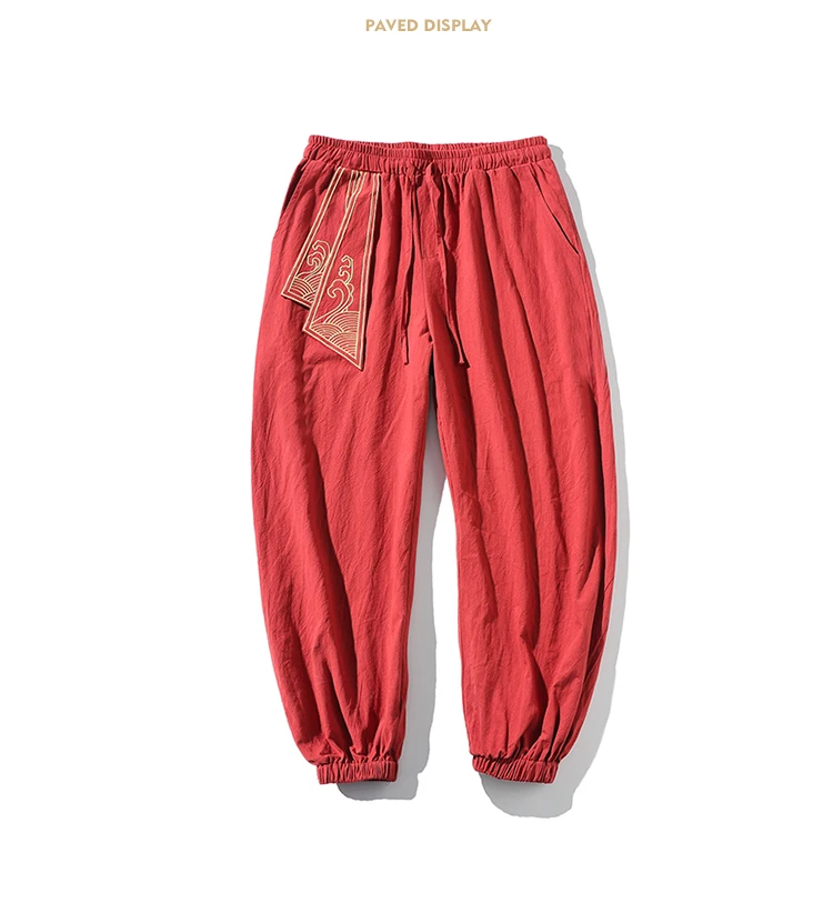 Description Picture 2 of itemCotton Linen Harem Pants Men Elastic Waist Jogger Casual Pants Male ankle-length Trousers Chinese Traditional Clothing