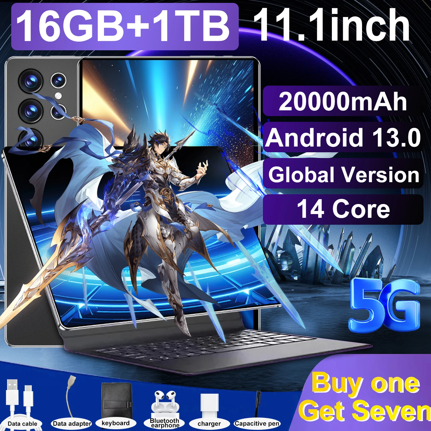 2024 20000Mah Tablet Android 13.0 Versione Globale 16Gb + 1Tb Nuova Rete 11.1 Pollici 14 Core Android Wifi Tablet