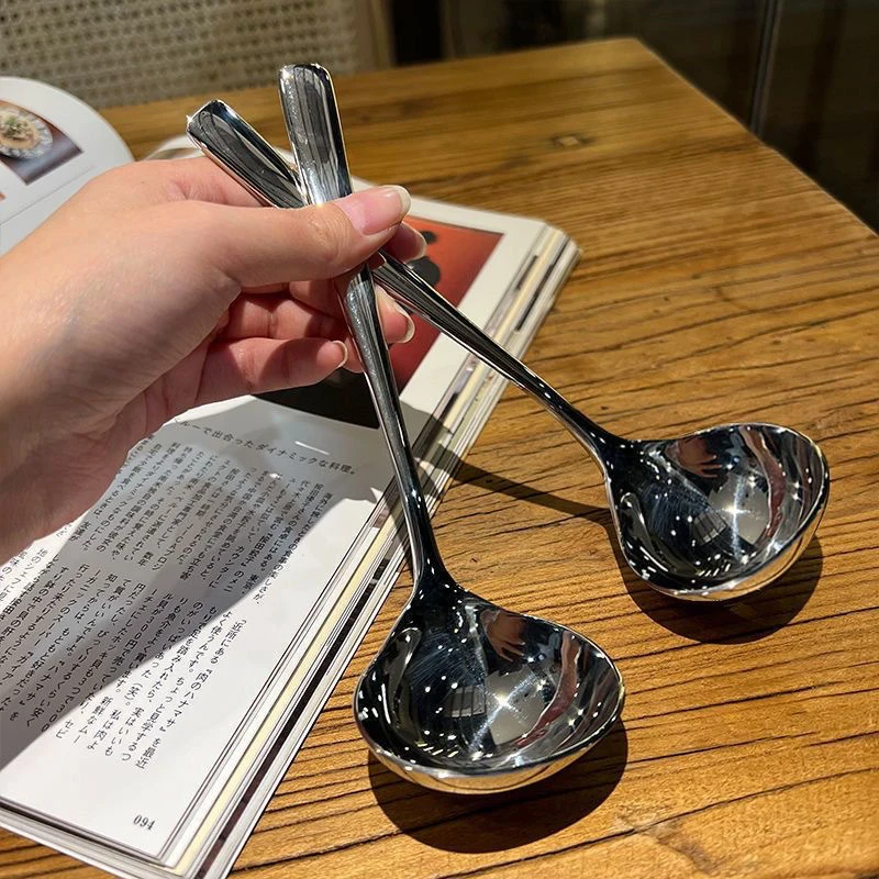 Stainless Steel Soup Ladle Korean Style Large Head Long Handled Spoon For Drinking Soup Congee Restaurant Hotpot Spoon