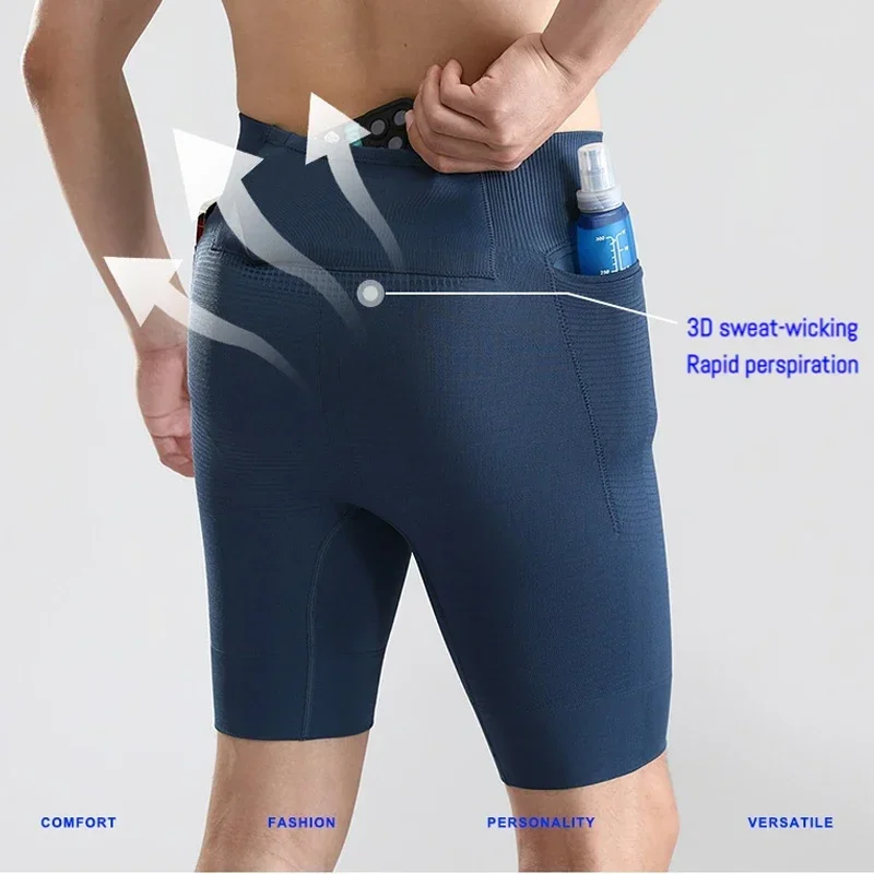 M-3XL 남녀공용 하이 스트레치 컴프레션 러닝 반바지 속건 5인치 마라톤 스포츠 타이츠 (허리 뒤쪽 포켓 포함)