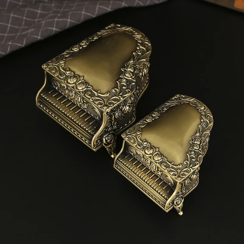 European The Piano Shaped And Rose Design Storage Organizer Luxury Bronze Jewelry Box For Birthday Gift