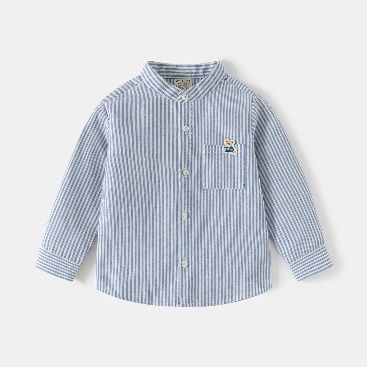 Kids Baby Boys Cotton Clothes Long Sleeved Shirt Stand-Up Collar Stripe Blouse Children Casual Tops Clothing White Shirt