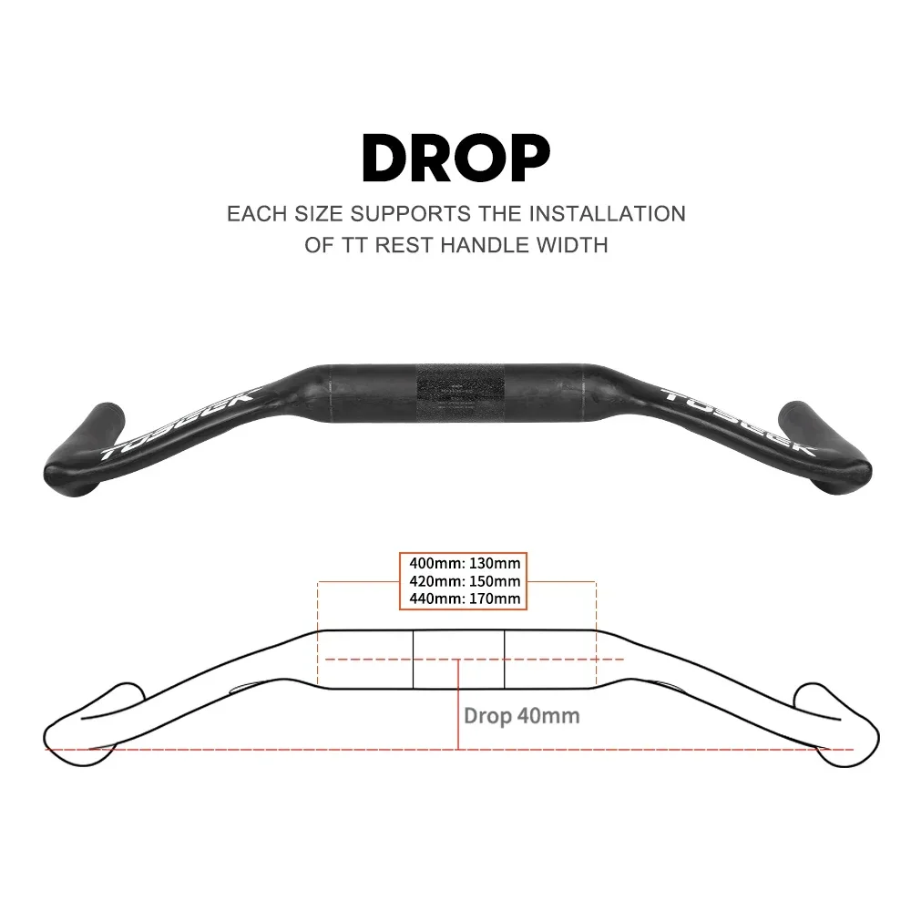 カーボンTTハンドルバー 420mm TOSEEK フルカーボン TT ハンドルバー 400/420/440 ミリメートル