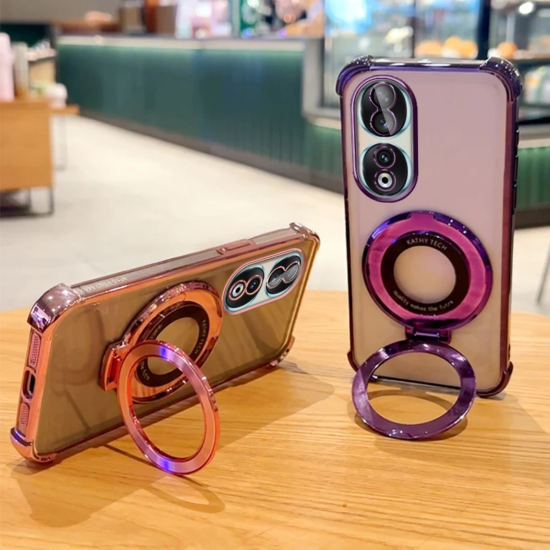 Premium Clear Shockproof Magnetic Stand Holder Case with Plating for Huawei Honor - Transparent Protection