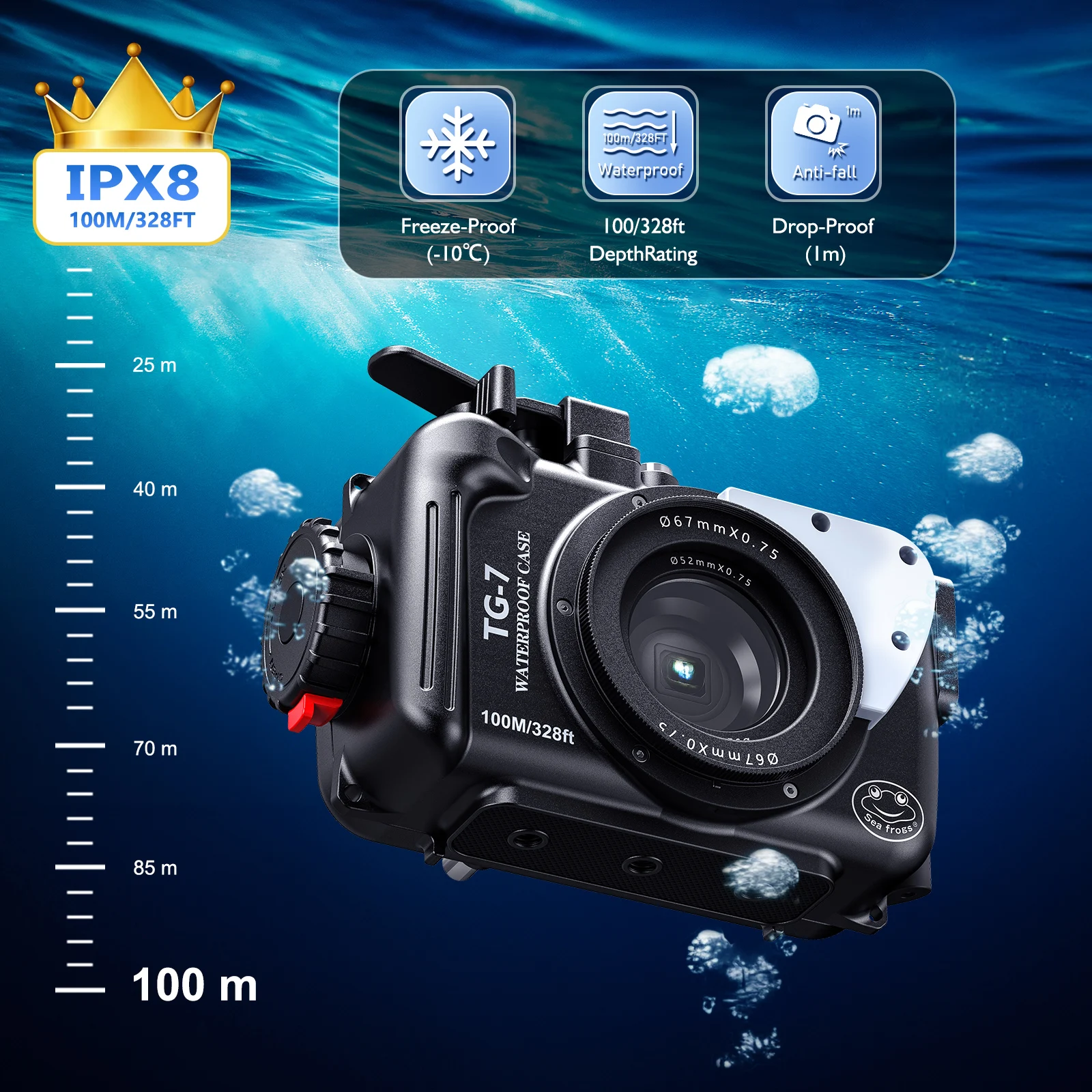Seafrogs Aluminum Alloy TG-7 Waterproof Camera Case For Olympus TG7 Professional Scuba Diving 100m/328FT Camera Protective Cover 5