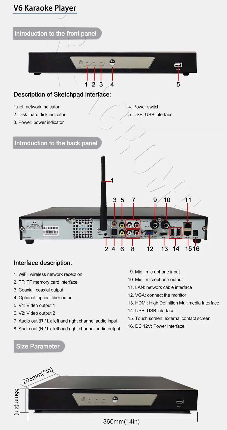 TSRVM100-16TB HDD 303K Madarin Cantonese English Songs Touch Screen Karaoke Machine Player Microphone Input Sound Mixing