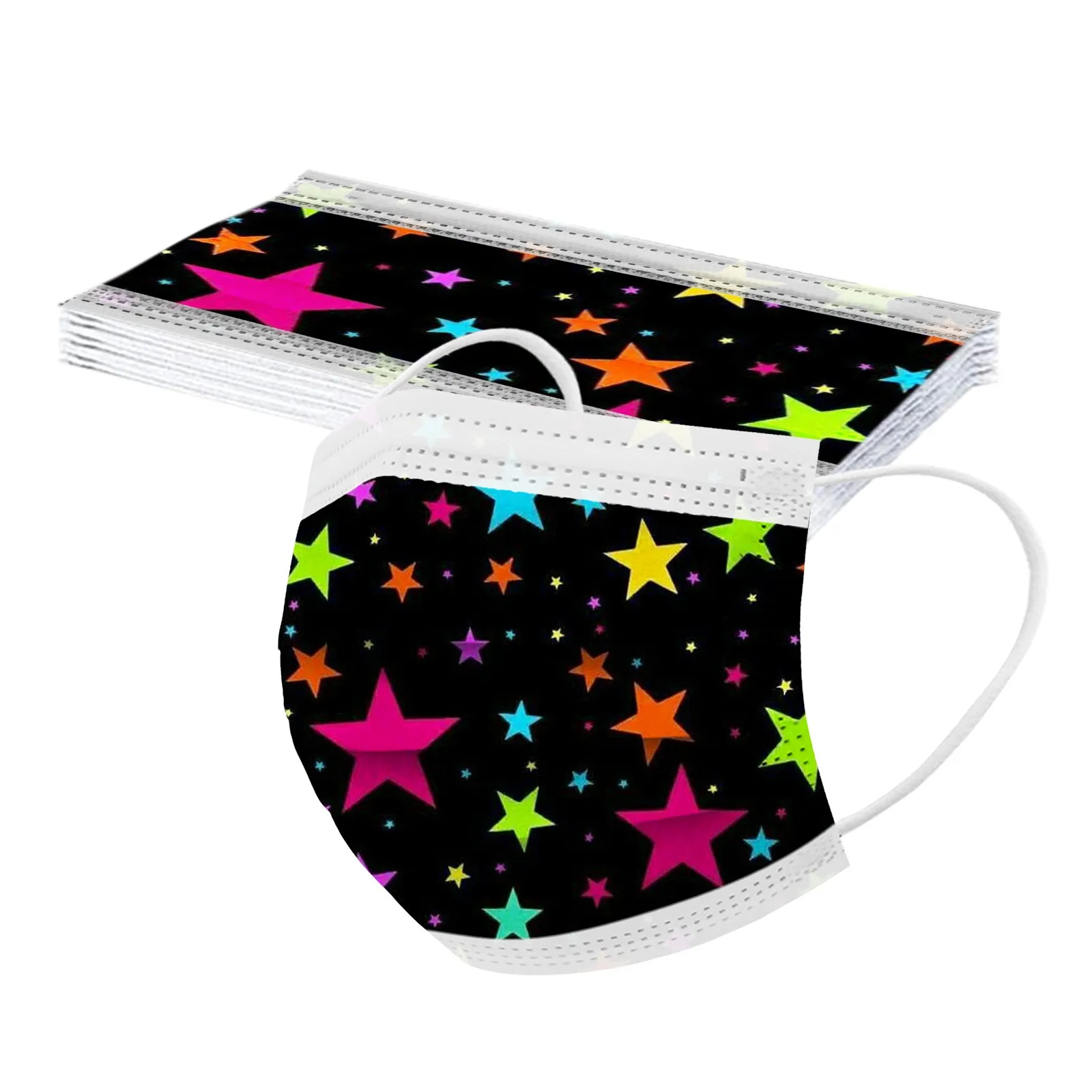 10PCS Children Mask Five-Pointed Star Printing Disposable Mask 3ply Ear Loop Breathable Facemask Masque Mascarillas