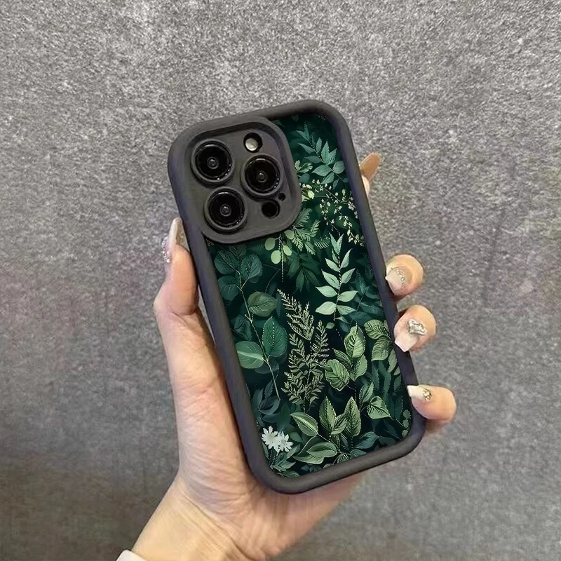 Forest Green Leaf Pattern Soft Phone Case Cover