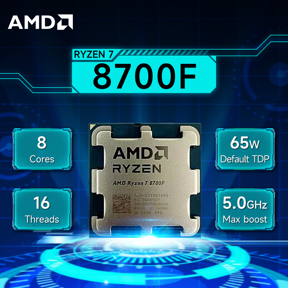 AMD Ryzen 7 8700F 4.1GHz 8-Core 16-Thread L3=16M Processor 65W R7 8700F Socket AM5 4NM DDR5 New but without cooler