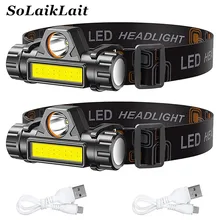 

2PCS Portable Mini Powerful LED Headlamp XPE+COB USB Rechargeable Headlight Built-in Battery Waterproof Camping Head Torch Light