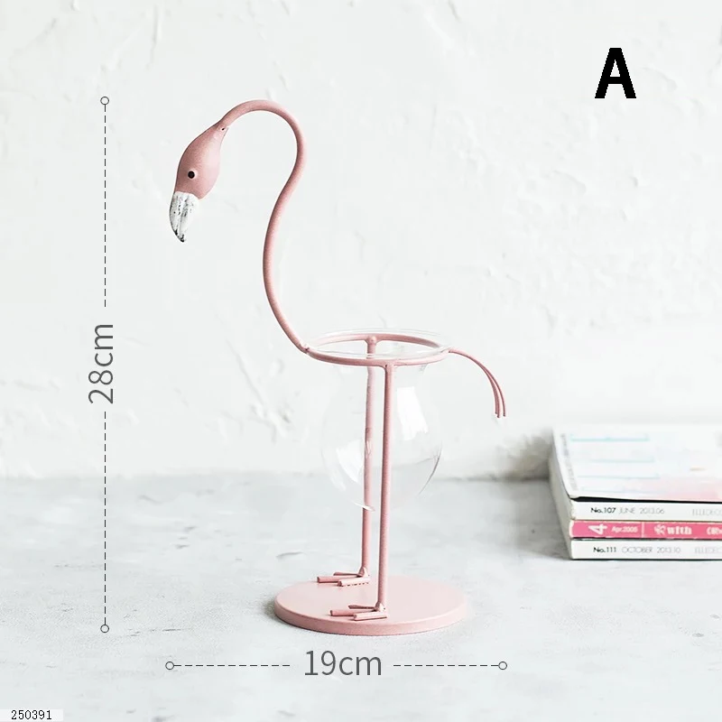 Pink Flamingo Glass Vase Stylish Hydroponic Planter for Home or Office Desk Decoration