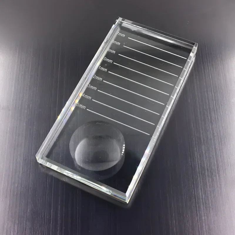 2 in 1 틱 마크가 있는 직사각형 크리스탈 유리 인조 속눈썹 스탠드 패드 접착제 팔레트 접착제 홀더