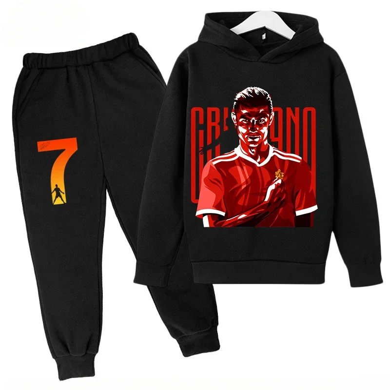 thumbnail image 1 of Conjunto de sudadera y pantalones deportivos para niños, conjunto de 2 piezas para niños y niñas, ropa para niños con estampado de avatar de Ronaldo, 1 of 5