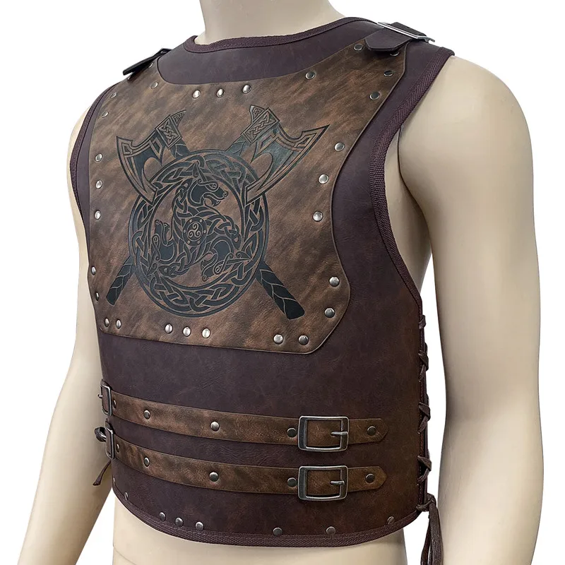 

Medieval Knight PU Leather Cuirass Viking Warrior Chest Shoulder Armor Steampunk Breastplate LARP Games Cosplay Costume Prop