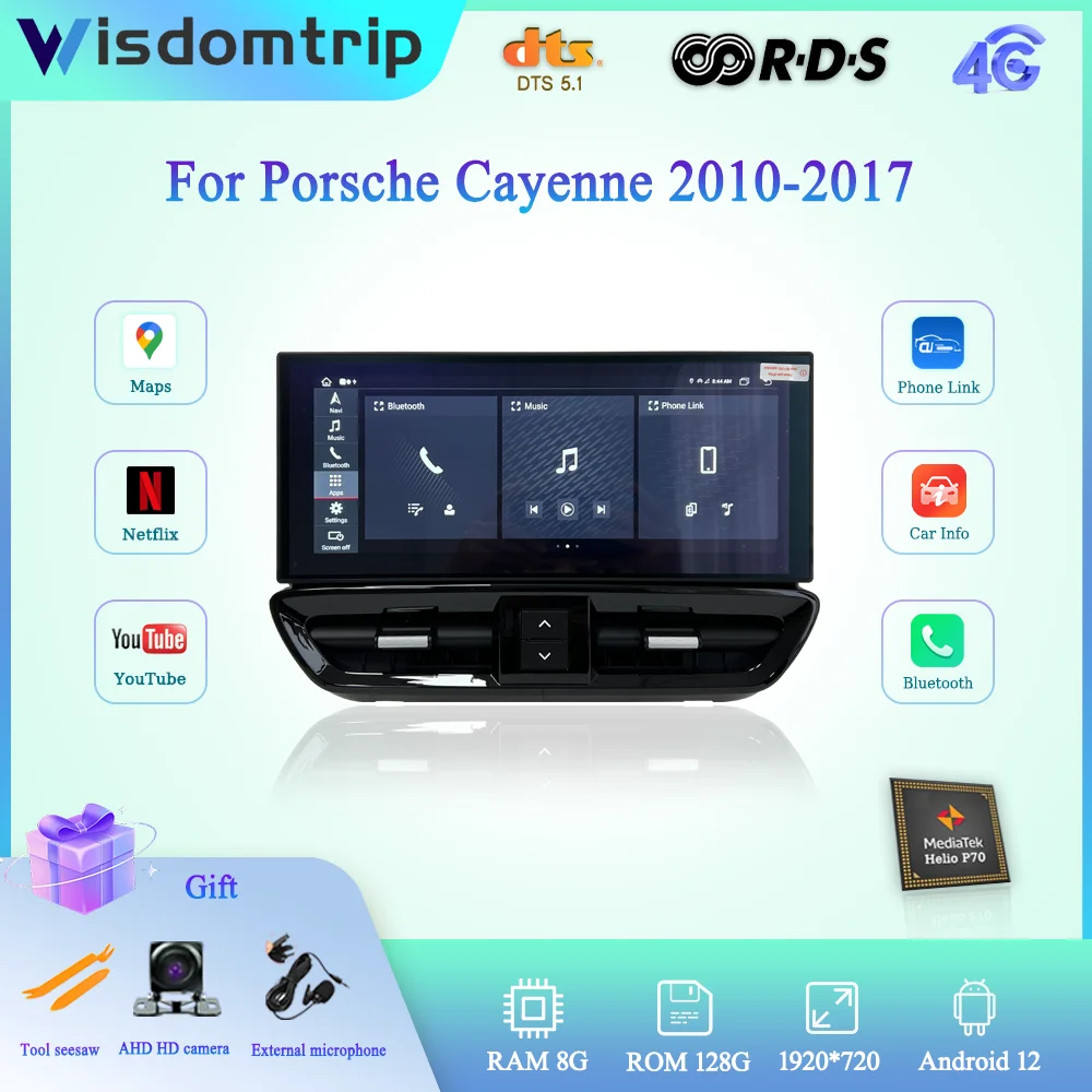 

Автомобильный мультимедийный видеоплеер 12,3 дюйма для Porsche Cayenne 2010-2017, GPS-навигация, радио, Wi-Fi, Carplay, камера 4G 360, Android 12