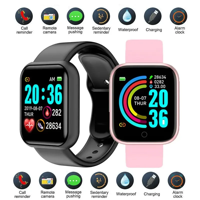 

Y68 Kids Watches Boys D20 Heart Rate Smart Bracelet Blood Pressure Sports Bluetooth Watch Color Screen Electronic Clock relojes