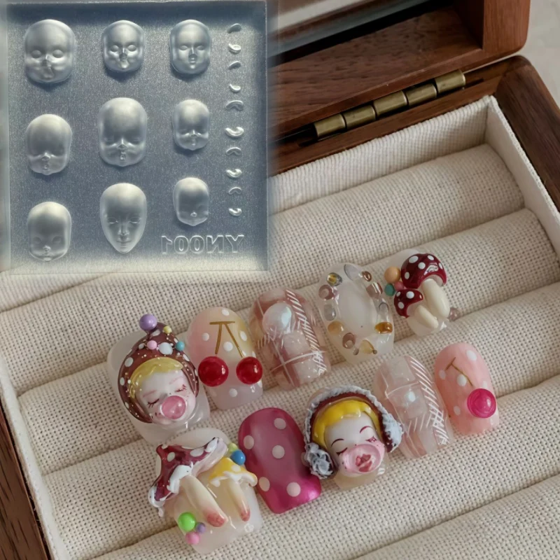 귀여운 얼굴 인형 머리 3D 모델 네일 아트 액세서리 DIY 우아한 투명 네일 ..