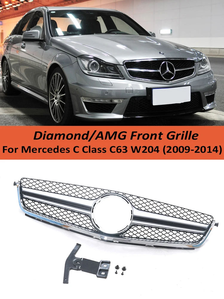 

For Mercedes Benz C Class C63 W204 Front Racing Bumper Grill Diamonds AMG Style Refting Grill C180 C200 C300 C350 2009-2014