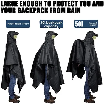 ​​Outdoor 3in1 Hooded Waterproof Military Raincoat​​ Poncho Motorcycle Camping Hiking Travel Rain Cover Tent Shelter