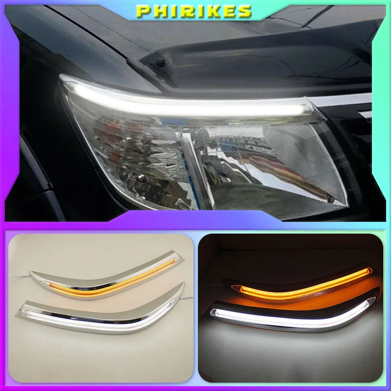 

2PCS Car Headlight Eyebrow Decoration Yellow Turn Signal Relay LED Daytime Running Light For Toyota Hilux Vigo 2012 2013 2014