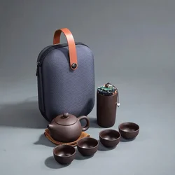 Elegant Purple Clay Tea Set with Four Cups - Portable Travel Gift Edition (Teaware Set)