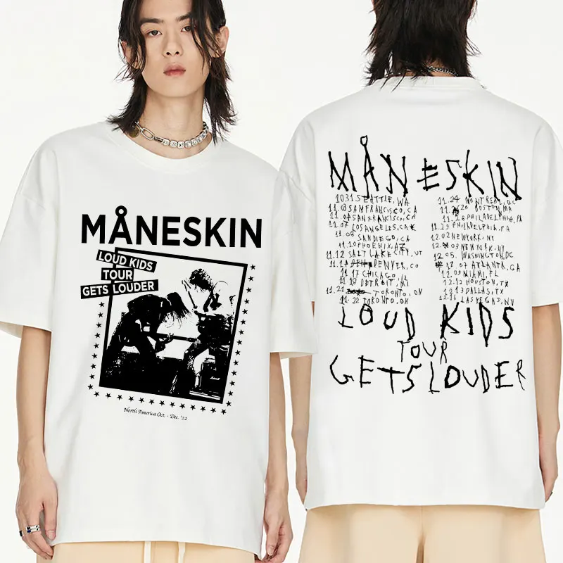 

Hip Hop Italian Rock Band Maneskin T-shirt Louds Kids Gets Louder Tour T-shirts Men Women's Vintage Oversized T Shirt Streetwear