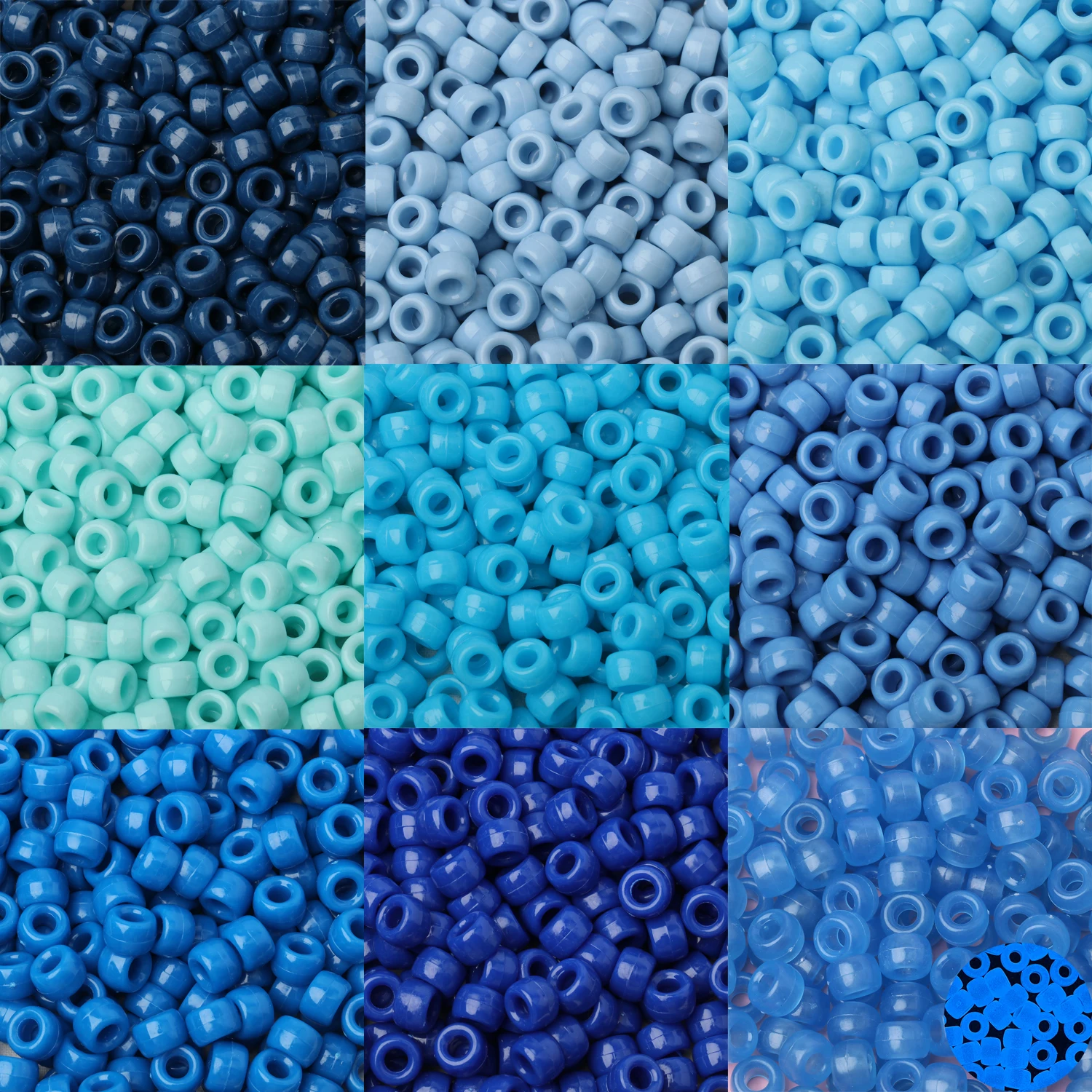 

100pcs Blue Pony Beads 6x9mm Acrylic Hair Beads Clear Big Hole Spacer Beads For Diy Craft Kid Jewelry Bracelets Making Supplies