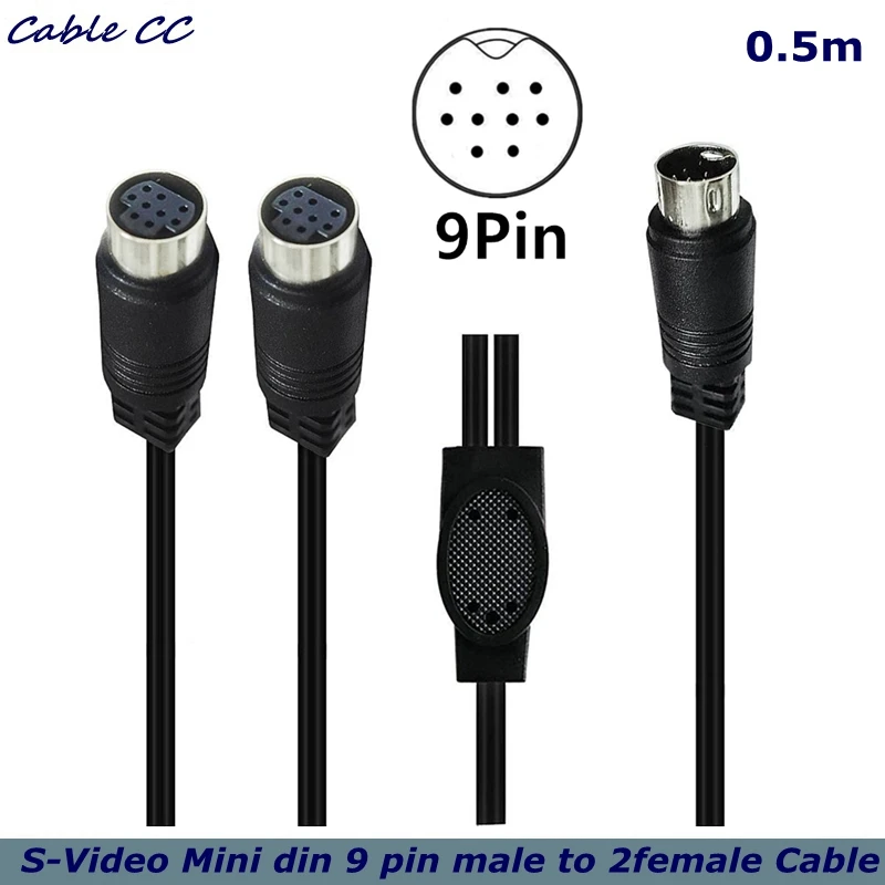 

0.5m S-video Mini DIN 9pin Splitter male to 2 femaleY Adapter Cable, for DVR/PVR, DVD Audio/Video Set-top Box Cable