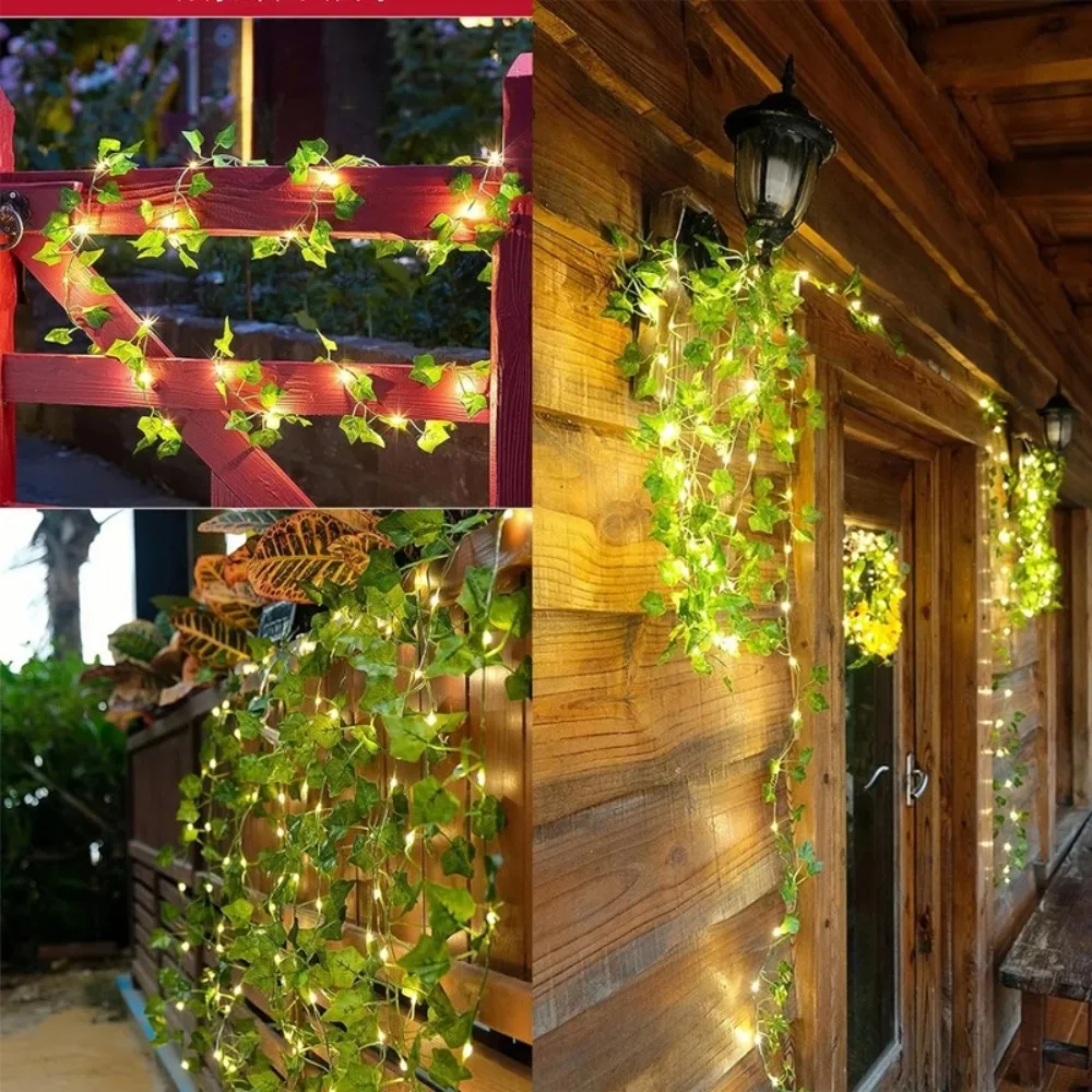 2M-10M Fake Green Leaf String Lights Glowing 20/50/100LED Artificial Ivy Vine Fairy Light Wedding Party Decoration LED String Lights Decorative Lights String Lights LED Fairy Lights