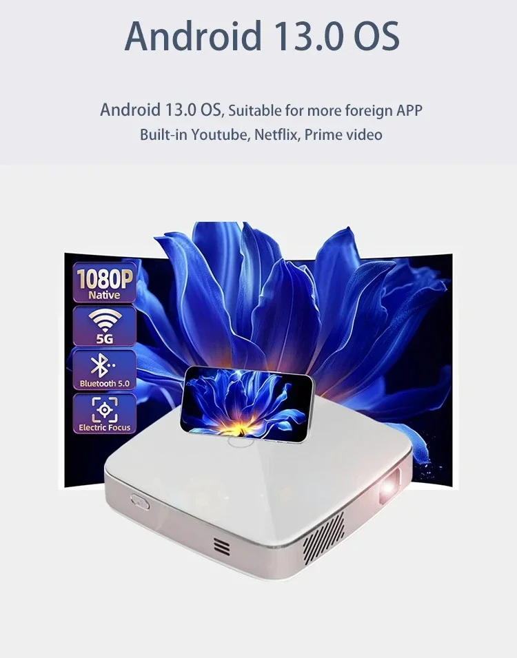 ApexTPMini DLP 프로젝터 4K 3D 지원 안드로이드 13 스마트 포켓 LED 프로젝터 2G 램 탑재 최신 모바일 포켓 프로젝터