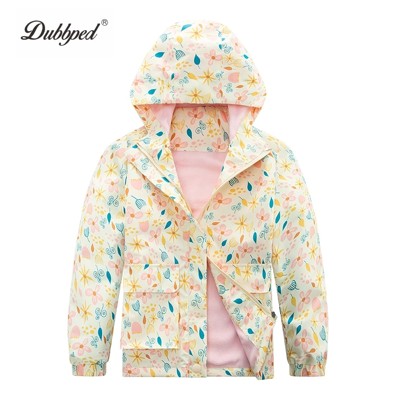 

Dubbped Boys Girls Jacket Spring Autumn 2023 Fashion Teen Age Windproof Waterproof Cartoon Outerwear Fleece Hooded Kids Clothes