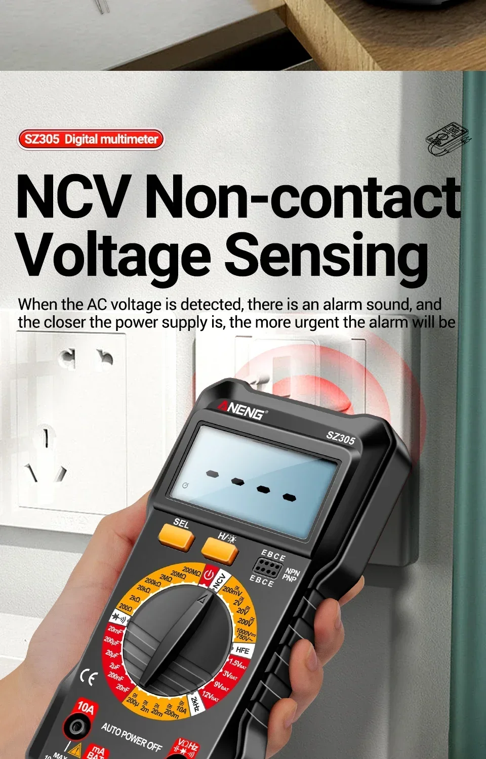 ANENG SZ305 Multimeter Professionell 1999 Messungen AC/DC Spannungsprüfer Amperemeter Kapazitätsmesser HFE Triodendetektor Hz-Detektor Elektrikerwerkzeug – Detail 7
