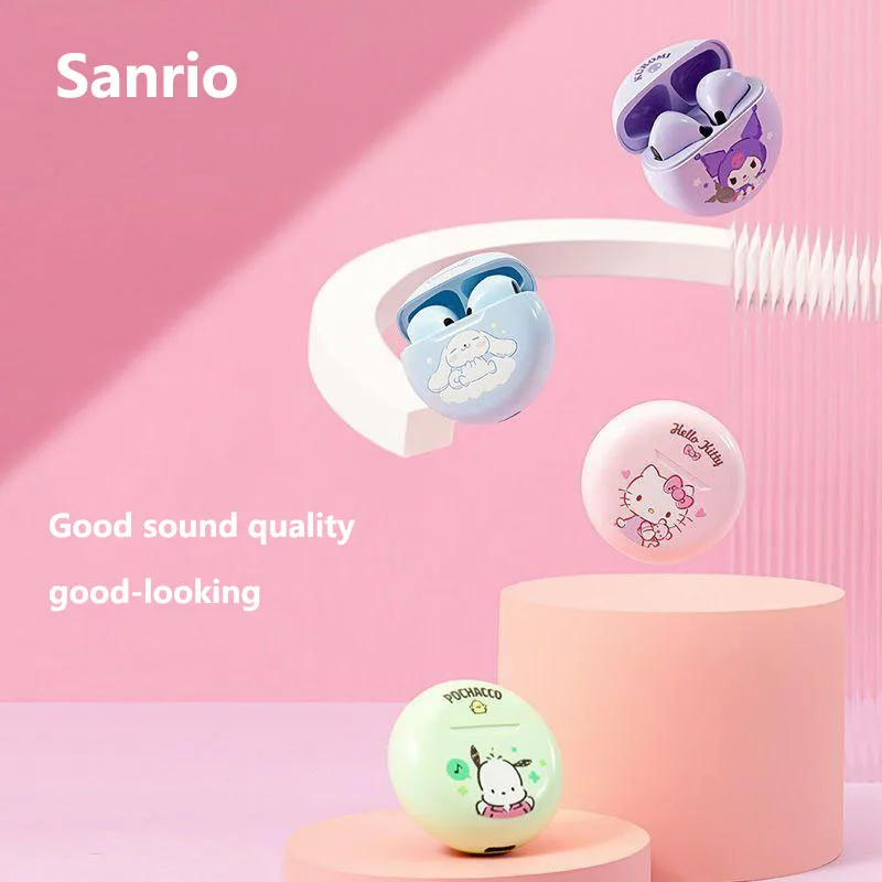 

Sanliou Series New Bluetooth Headset Kuromi Cinnamoroll Pachacco Hellokitty Compact and Portable Small Crowd Kawaii Earphones