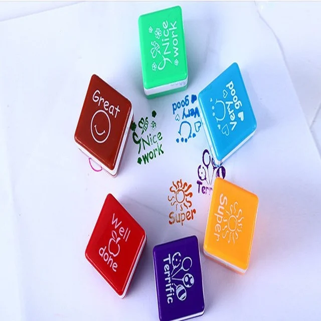 6pcs  Cute Cartoon Kids Stamp Set Teachers Self Inking Praise Reward Stamps Motivation Sticker School Scrapbooking Stamp DIY 6