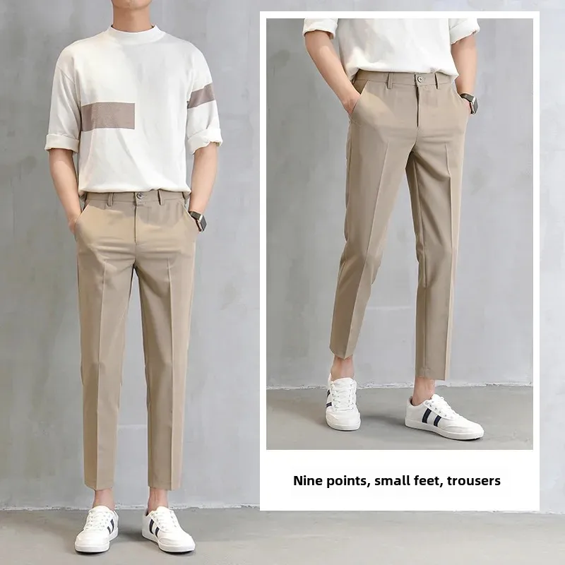 European Style Men's Cropped Pants Straight Legs Slimming Casual Korean Version Small Foot Pants Suit For Men 5