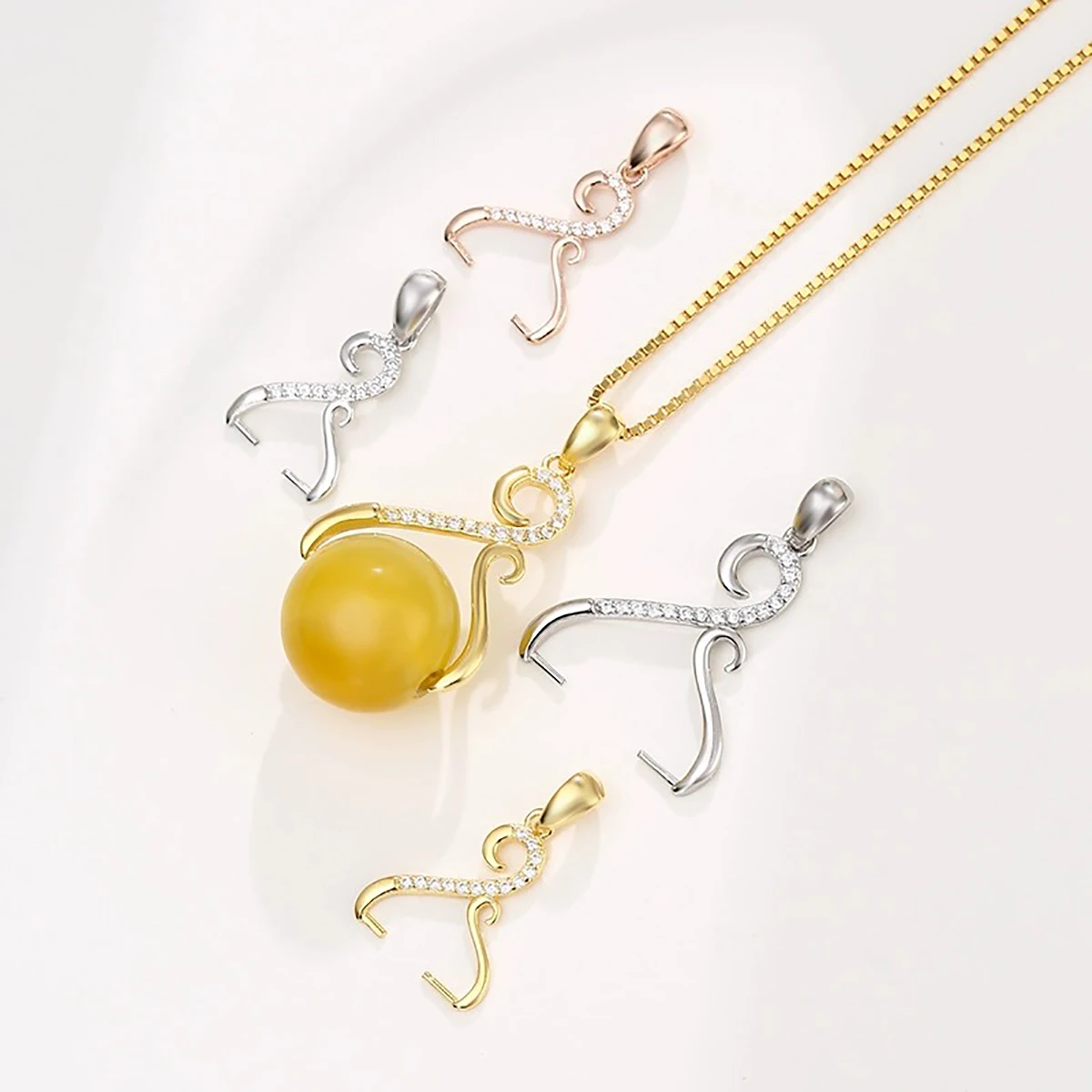 925 Sterling Silver Pendant Bails Pinch Clip Bail Connector fit Round Beads Mounting DIY Necklace Jewelry Making Accessories